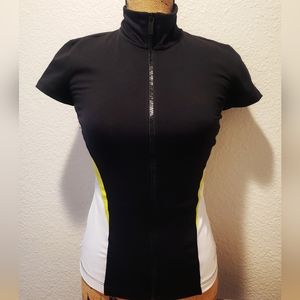 NWT- Size XS BEBE Sport Athletic Jacket Mock Neck Cinch Up Back- Black White